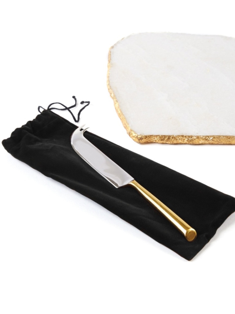 NEW White Marble Cheese Plate and Knife - Gold Foile